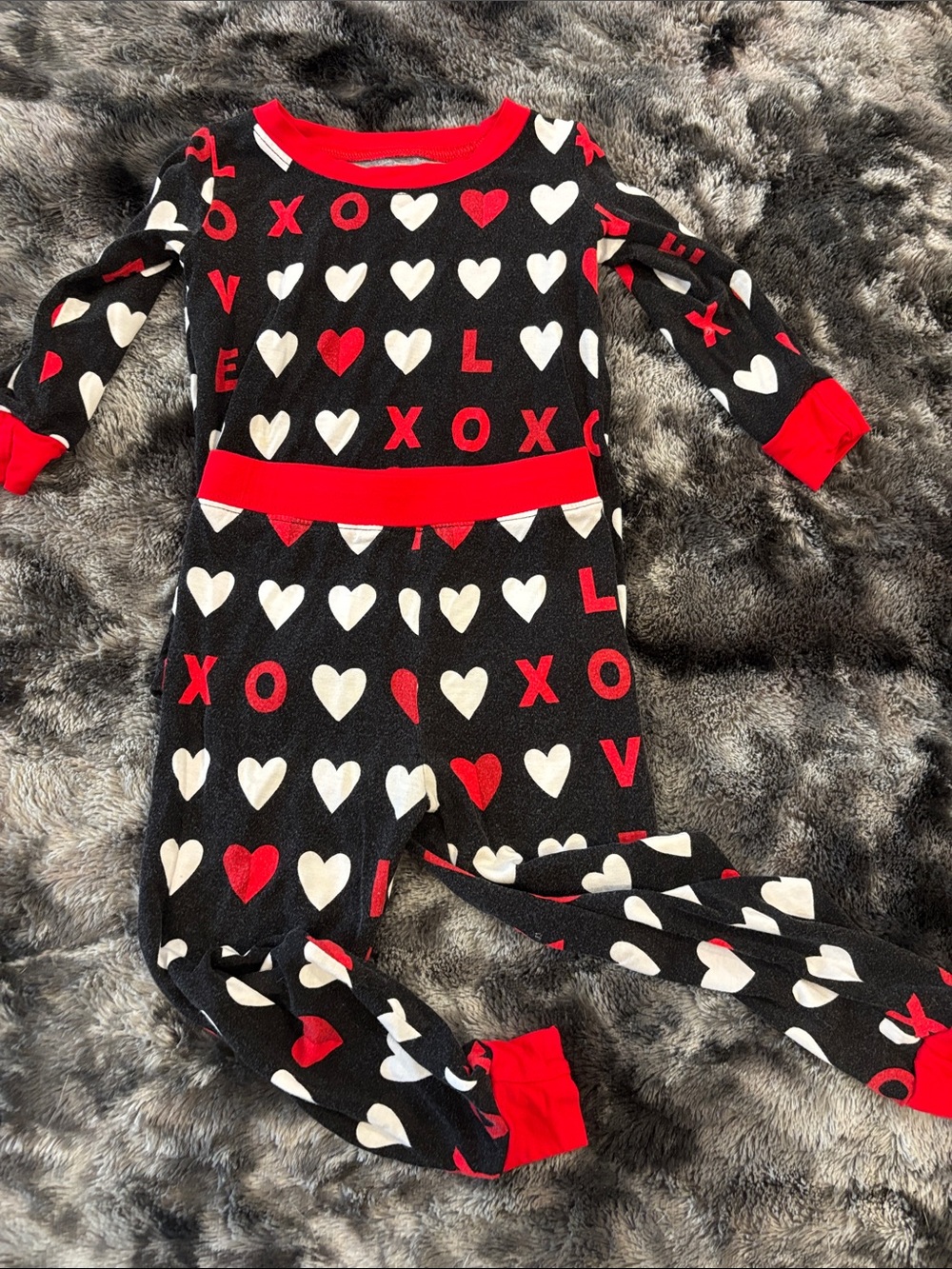 Little Sleepies Heart & XOXO Print Pajamas - Black, White & Red